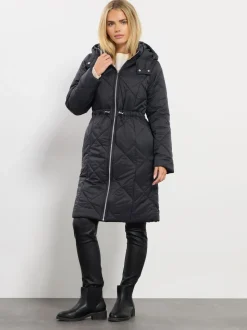 M&Co Black Petite Quilted Mid Length Coat