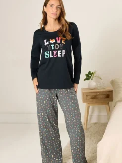 M&Co Blue Love To Sleep Long Sleeve Wide Leg PJ Set