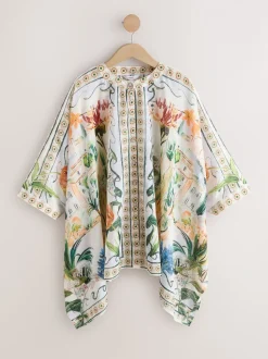 Mediterranean Scenic Printed Overhead Cover-Up Kaftan Shirt