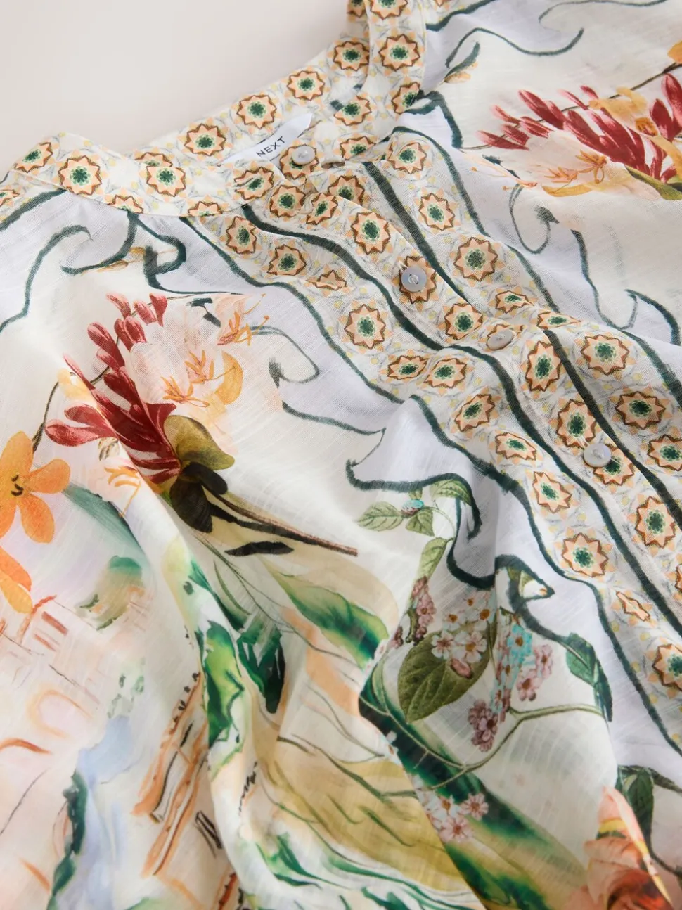 Mediterranean Scenic Printed Overhead Cover-Up Kaftan Shirt