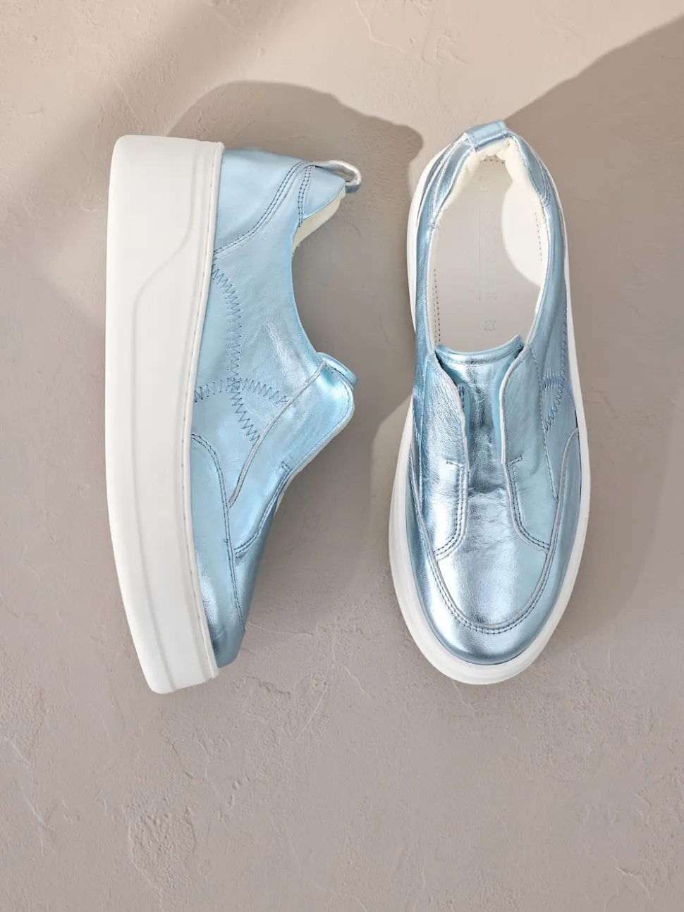 Metallic Slip On Signature Leather Chunky Wedge Platform Trainers