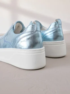 Metallic Slip On Signature Leather Chunky Wedge Platform Trainers