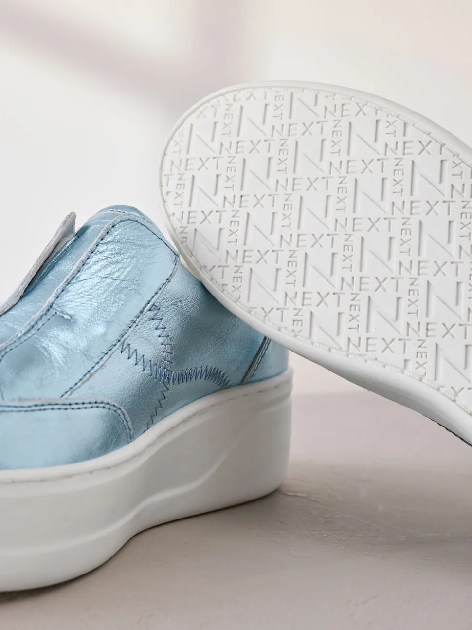 Metallic Slip On Signature Leather Chunky Wedge Platform Trainers