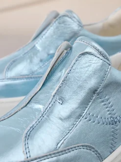 Metallic Slip On Signature Leather Chunky Wedge Platform Trainers