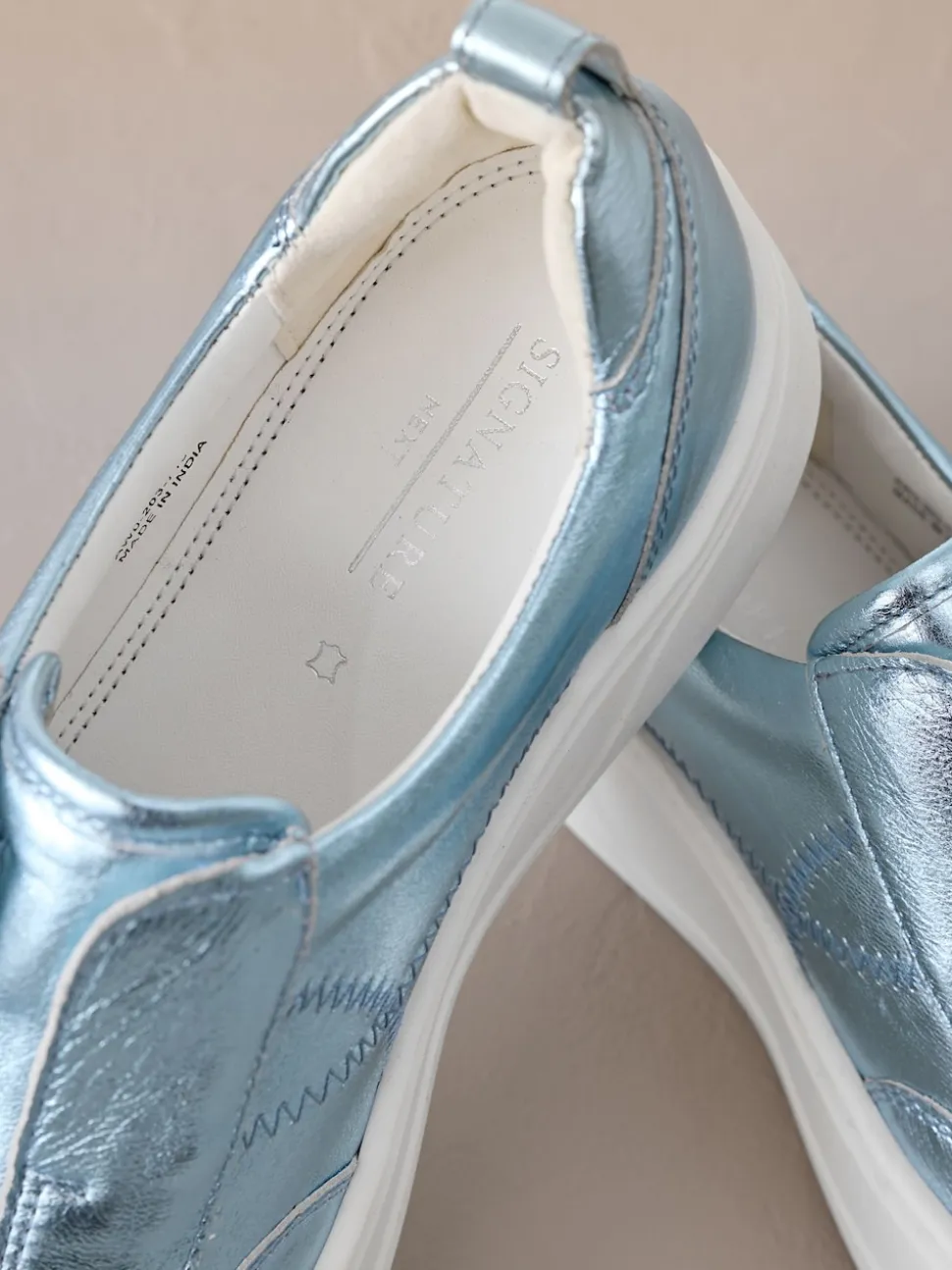 Metallic Slip On Signature Leather Chunky Wedge Platform Trainers