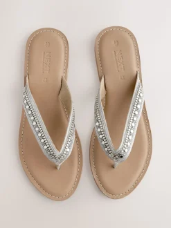 Metallic Standard/Wide Fit Beaded Toe Thong Sandals
