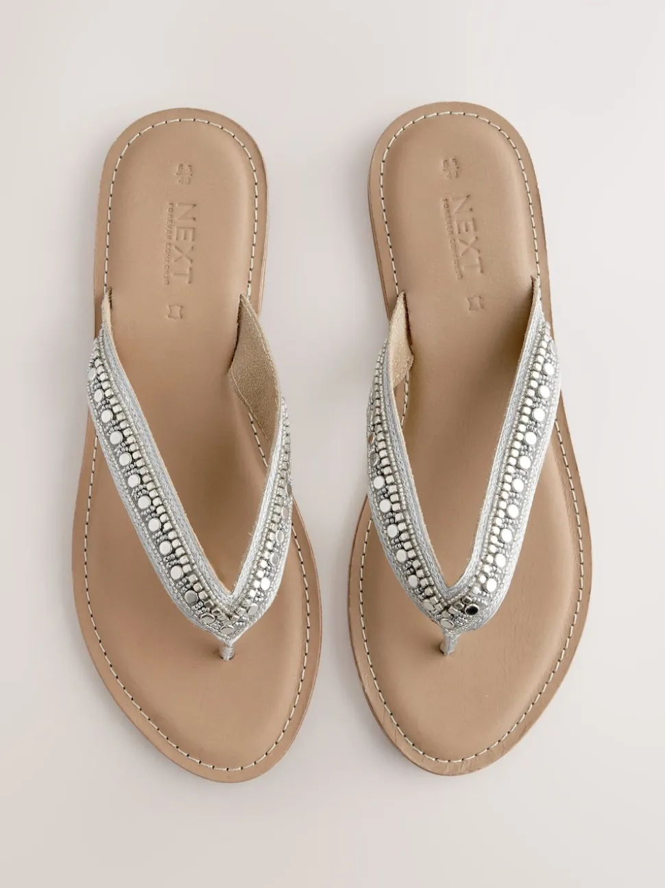 Metallic Standard/Wide Fit Beaded Toe Thong Sandals