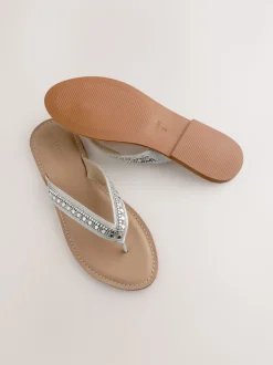 Metallic Standard/Wide Fit Beaded Toe Thong Sandals