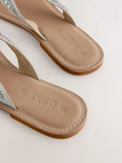 Metallic Standard/Wide Fit Beaded Toe Thong Sandals