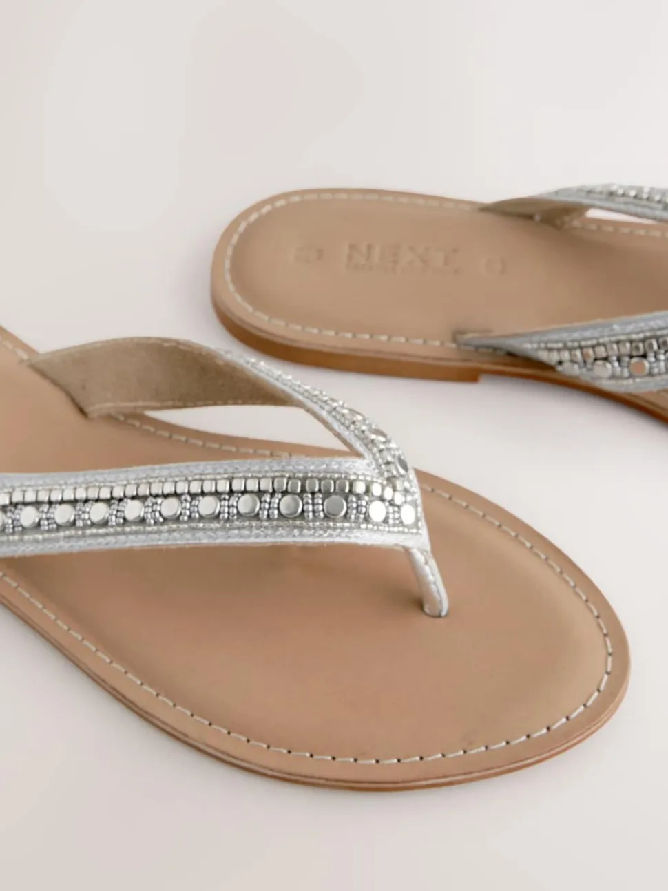 Metallic Standard/Wide Fit Beaded Toe Thong Sandals
