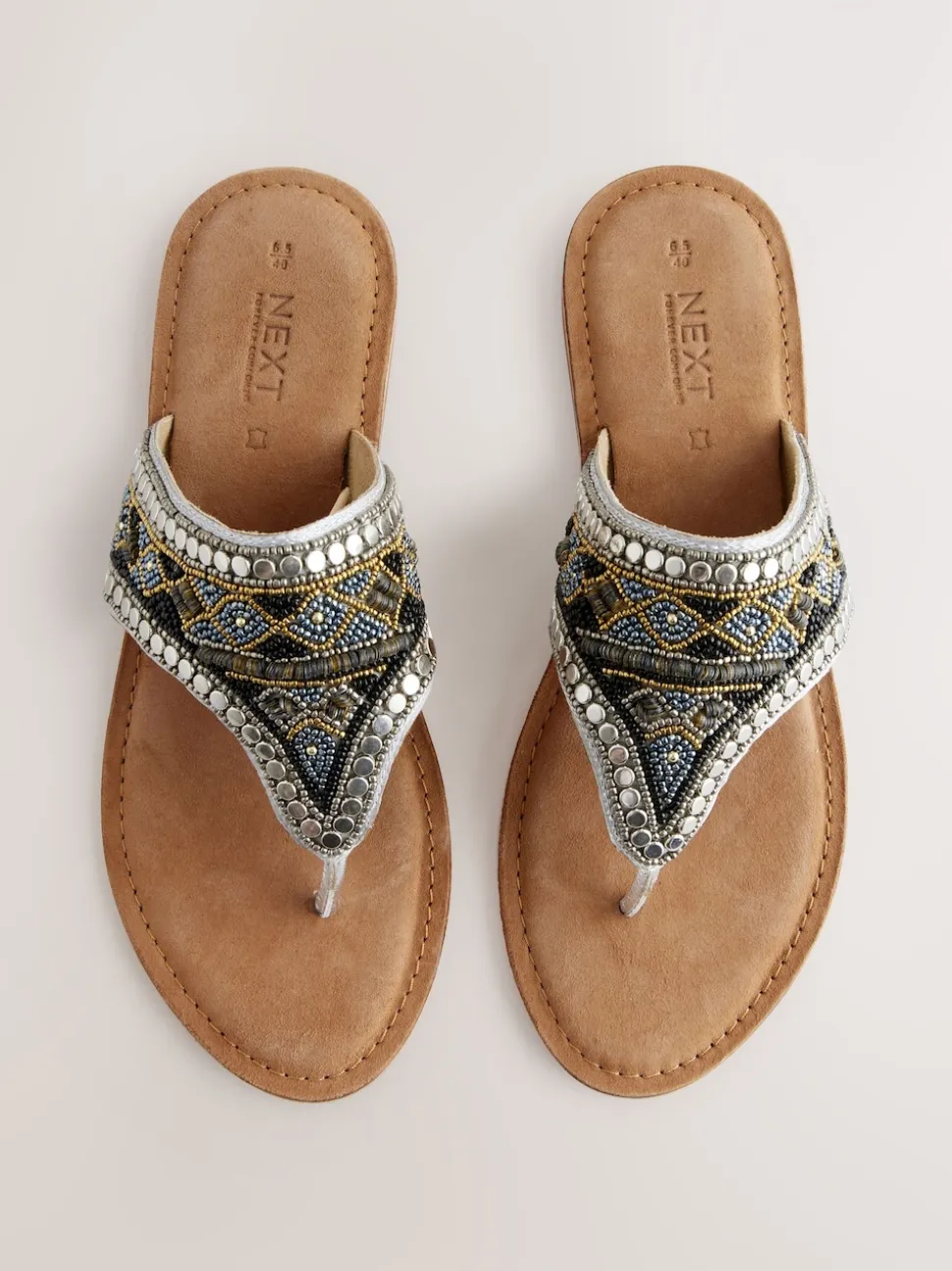 Metallic Standard/Wide Fit Chunky Beaded Toe Thong Sandals