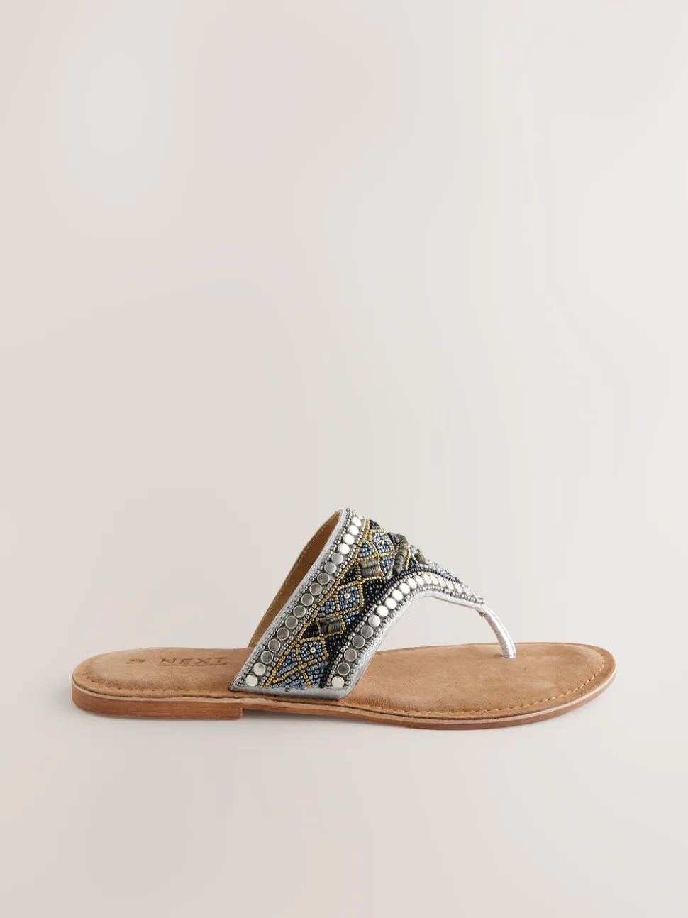 Metallic Standard/Wide Fit Chunky Beaded Toe Thong Sandals
