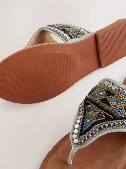 Metallic Standard/Wide Fit Chunky Beaded Toe Thong Sandals