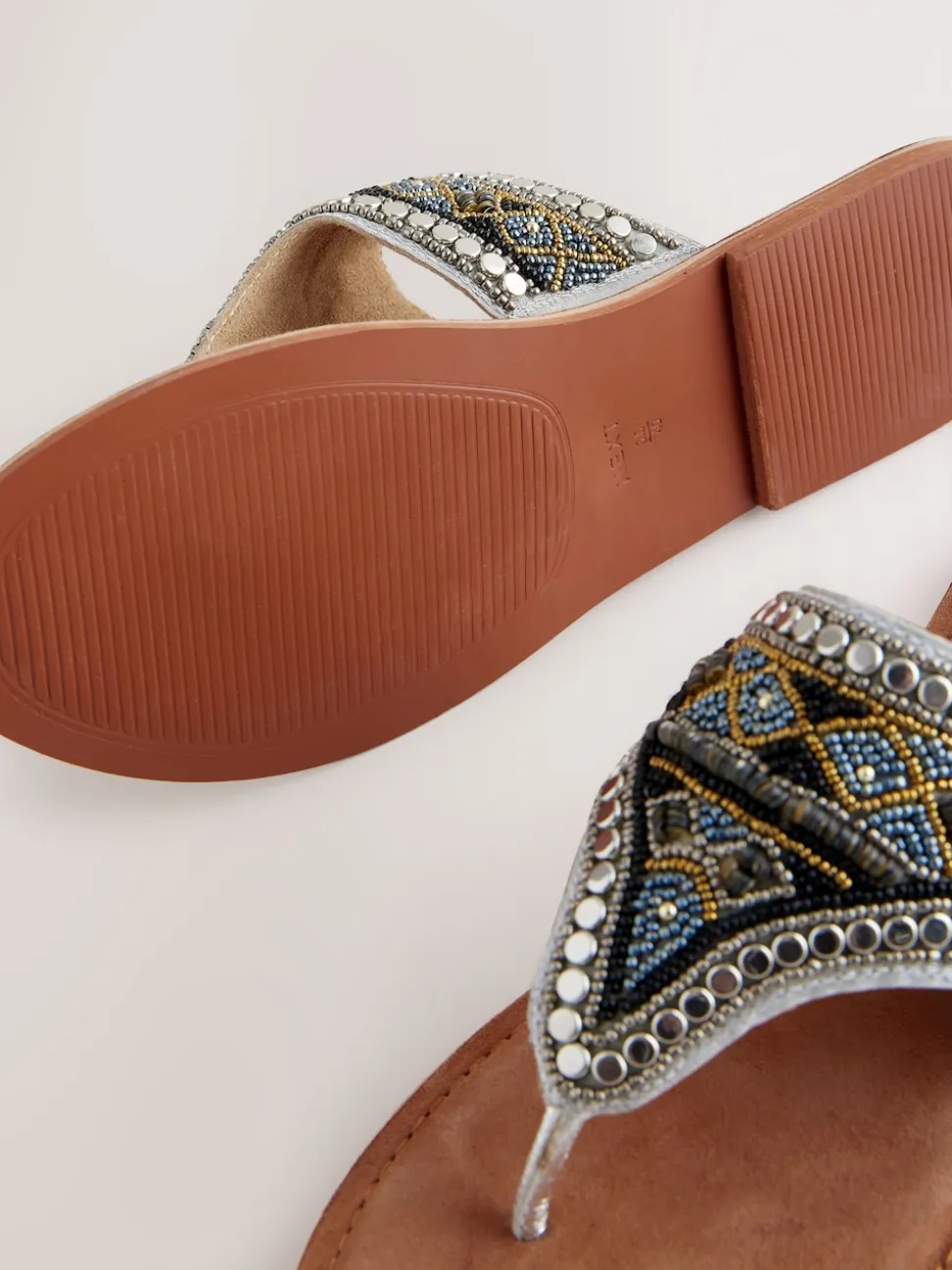 Metallic Standard/Wide Fit Chunky Beaded Toe Thong Sandals