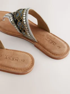 Metallic Standard/Wide Fit Chunky Beaded Toe Thong Sandals
