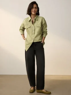 Mid Blue and Khaki Green Oversized Denim Shirts 2 Pack