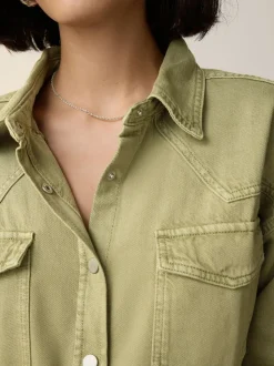 Mid Blue and Khaki Green Oversized Denim Shirts 2 Pack