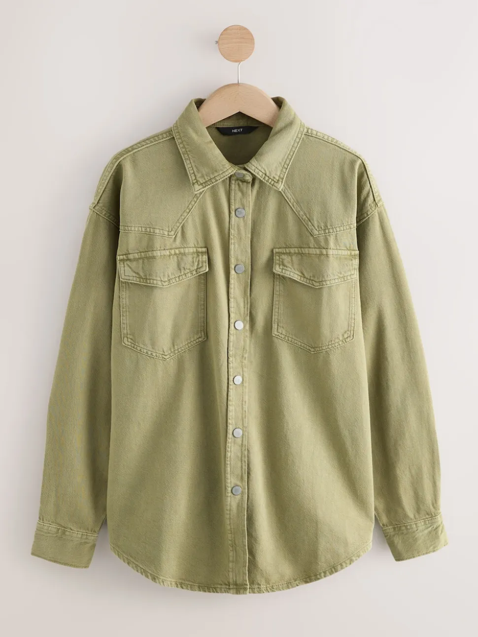 Mid Blue and Khaki Green Oversized Denim Shirts 2 Pack