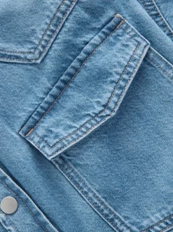 Mid Blue and Khaki Green Oversized Denim Shirts 2 Pack