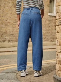 Mid Blue Barrel Leg Denim Jersey Trousers