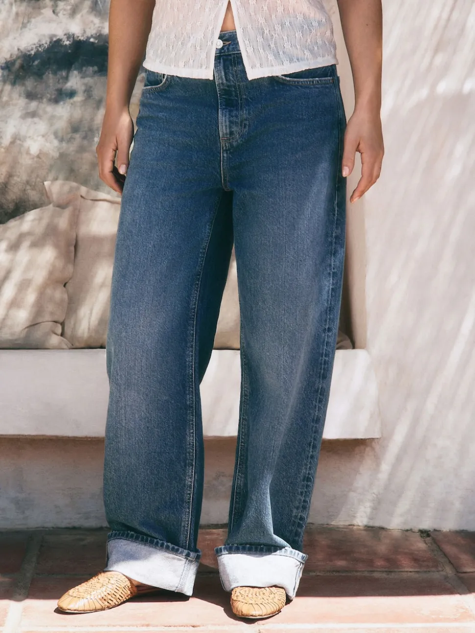 Mid Blue Boyfriend Turn Up Jeans