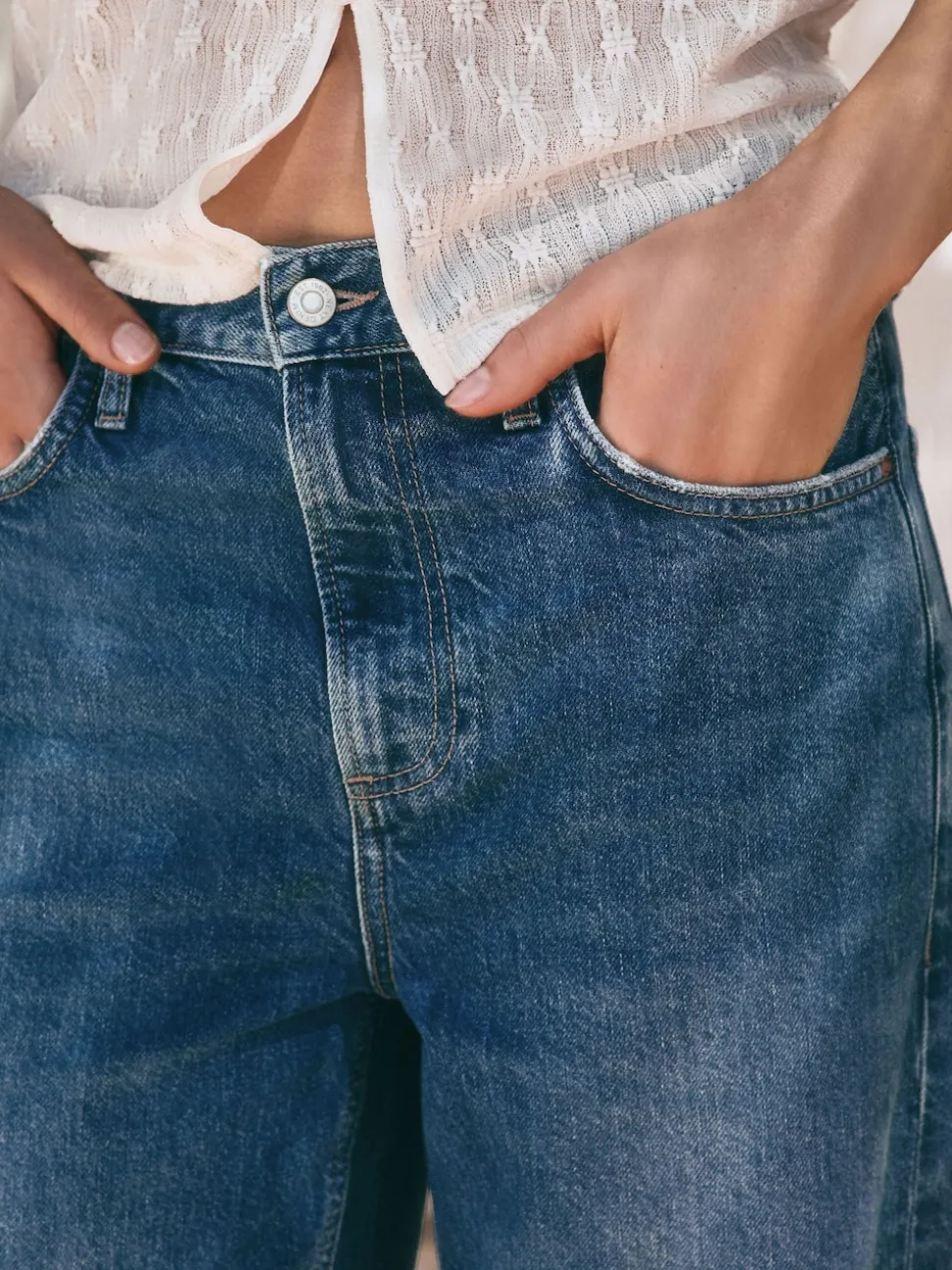 Mid Blue Boyfriend Turn Up Jeans