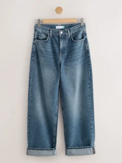 Mid Blue Boyfriend Turn Up Jeans