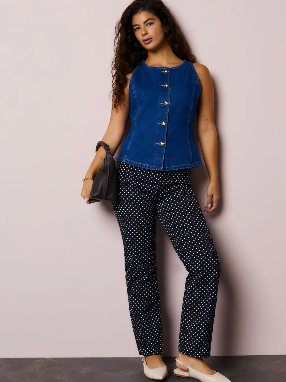 Mid Blue Denim Heart Button Through Waistcoat