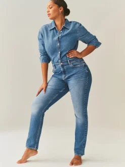 Mid Blue Denim Hourglass Mid Rise Stretch Slim Jeans