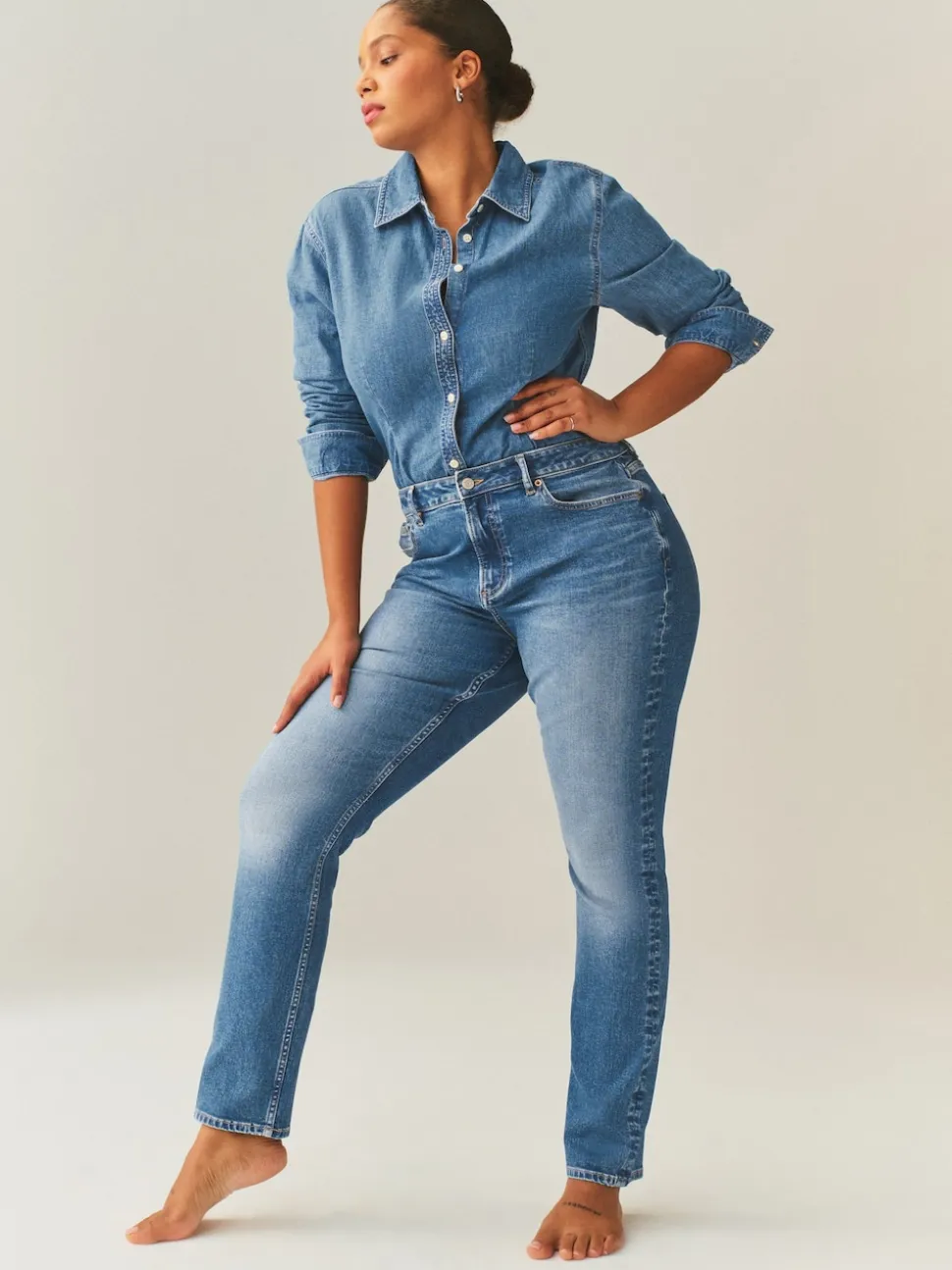 Mid Blue Denim Hourglass Mid Rise Stretch Slim Jeans