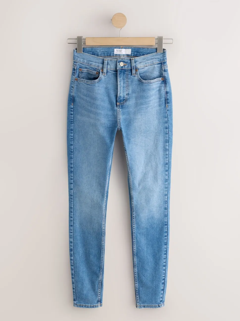 Mid Blue Denim Mid Rise Stretch Skinny Jeans