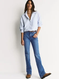 Mid Blue Denim Mid Rise Stretch Bootcut Jeans