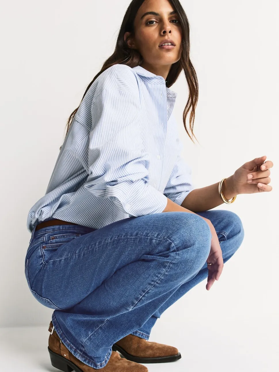 Mid Blue Denim Mid Rise Stretch Bootcut Jeans