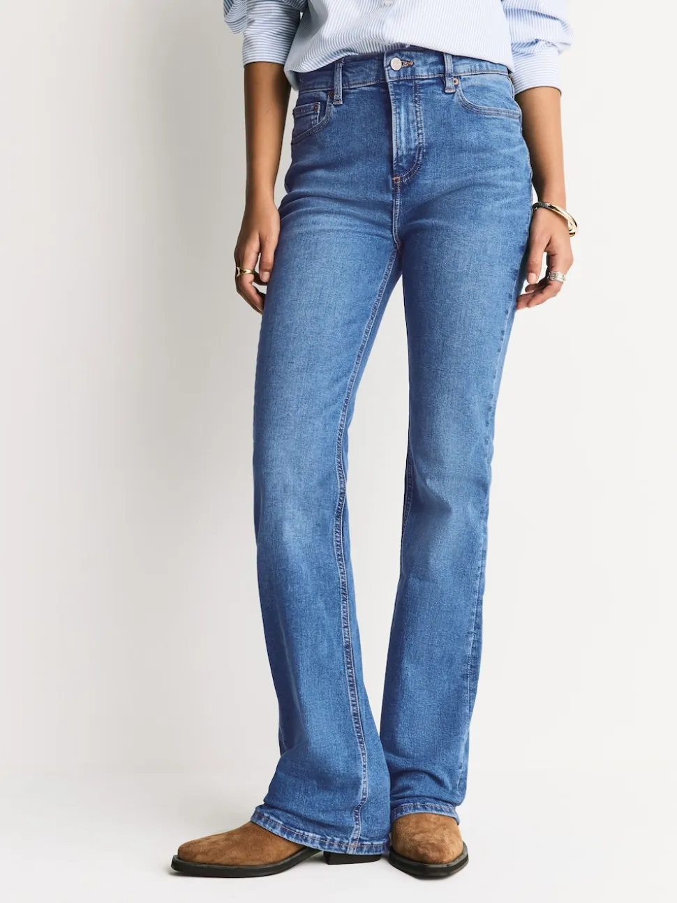 Mid Blue Denim Mid Rise Stretch Bootcut Jeans