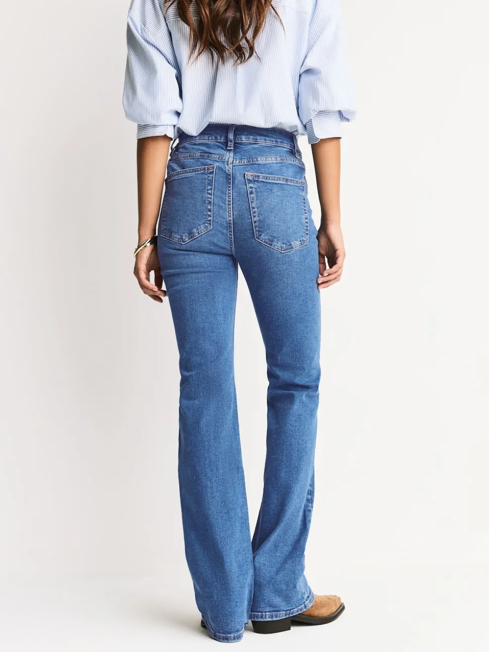 Mid Blue Denim Mid Rise Stretch Bootcut Jeans