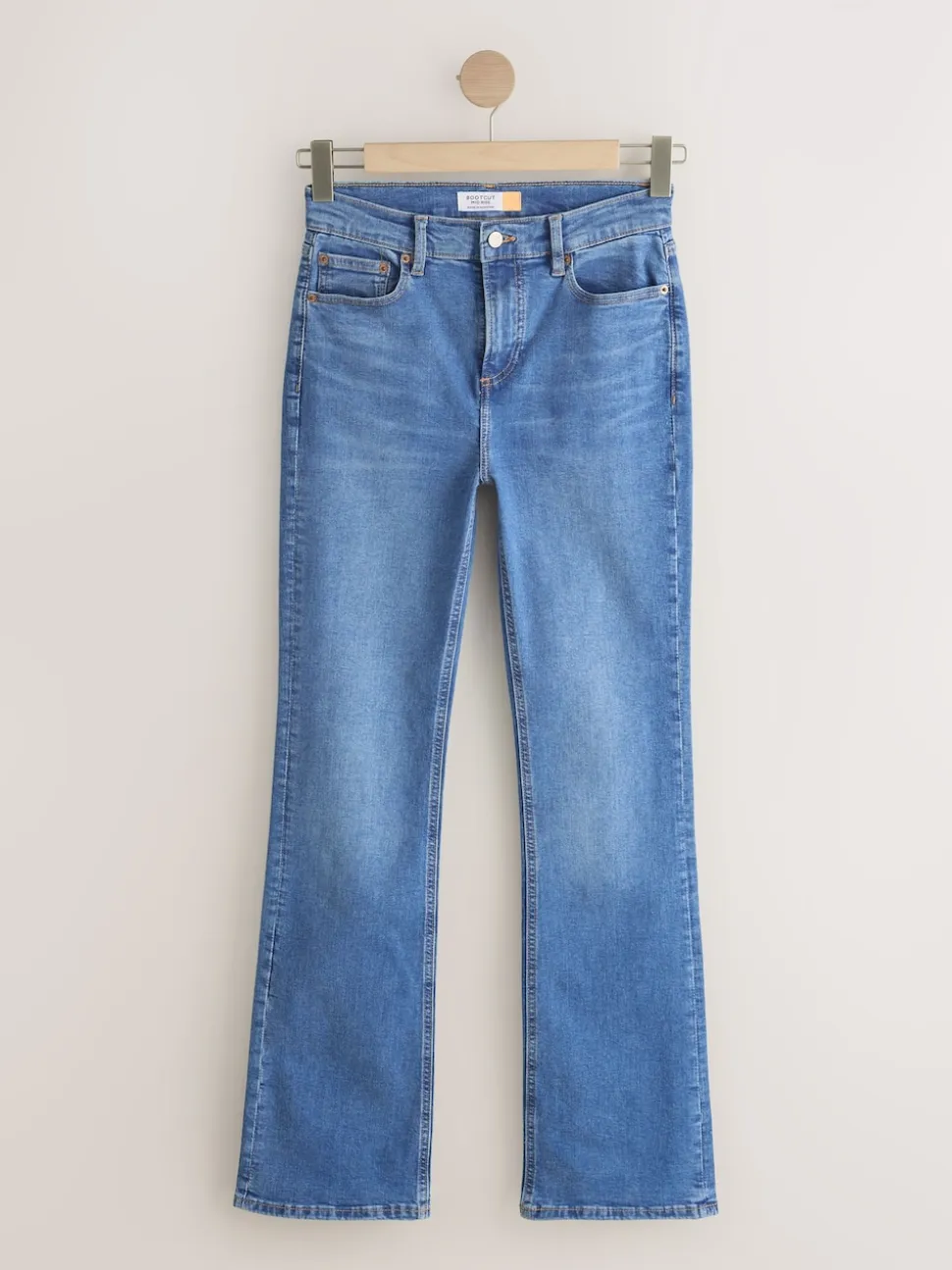 Mid Blue Denim Mid Rise Stretch Bootcut Jeans