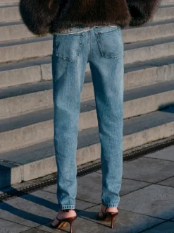 Mid Blue Denim Mom Comfort Stretch Column Jeans