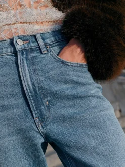 Mid Blue Denim Mom Comfort Stretch Column Jeans