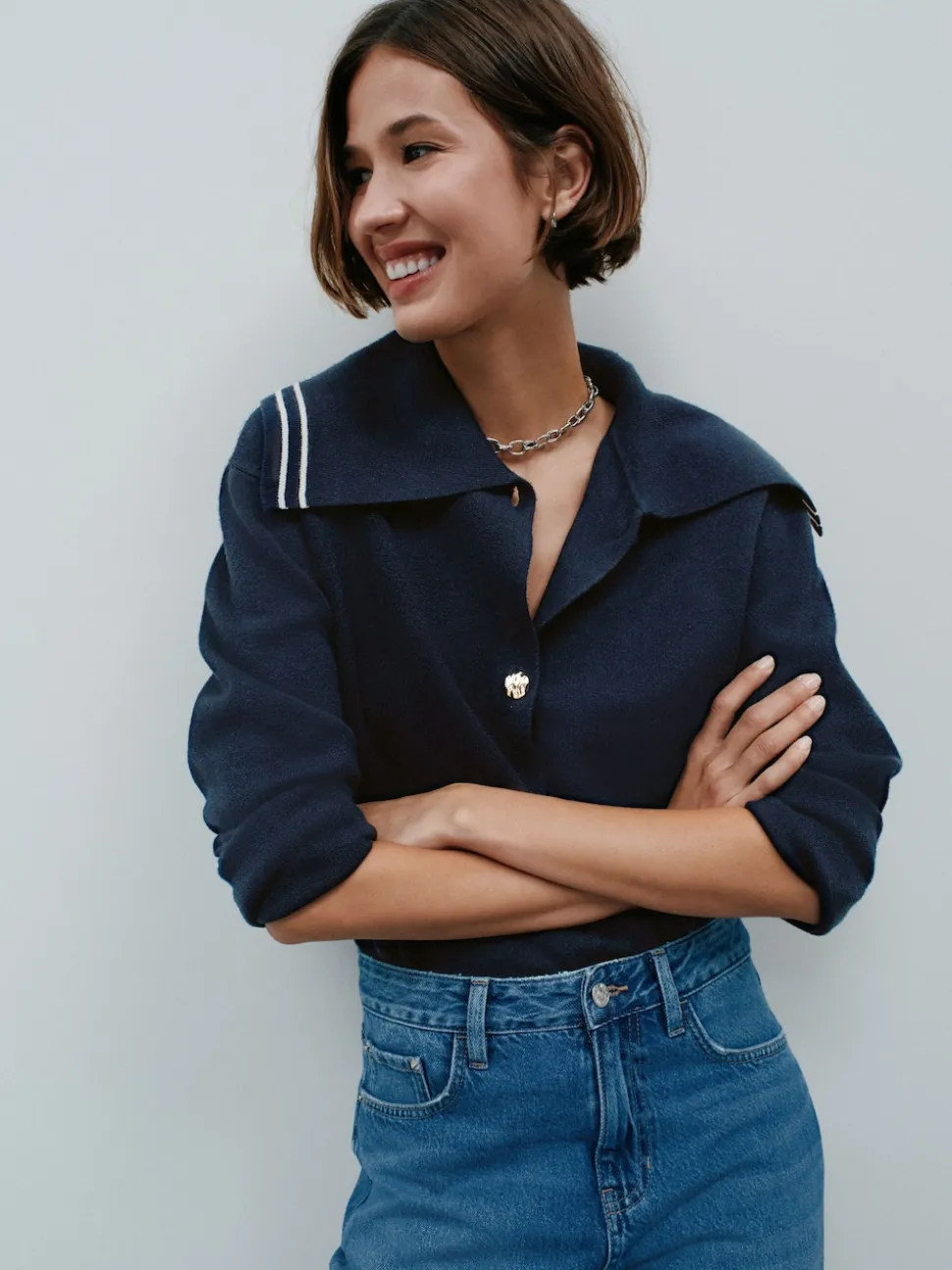 Mid Blue Denim Straight Leg Jeans