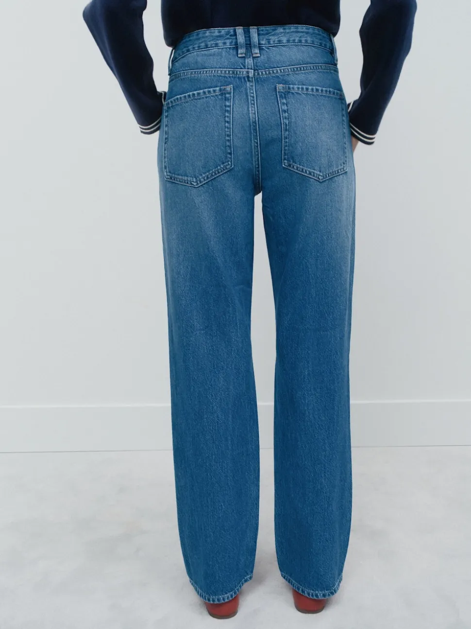 Mid Blue Denim Straight Leg Jeans