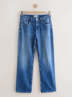 Mid Blue Denim Straight Leg Jeans