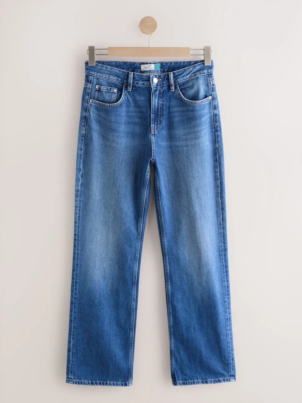 Mid Blue Denim Straight Leg Jeans