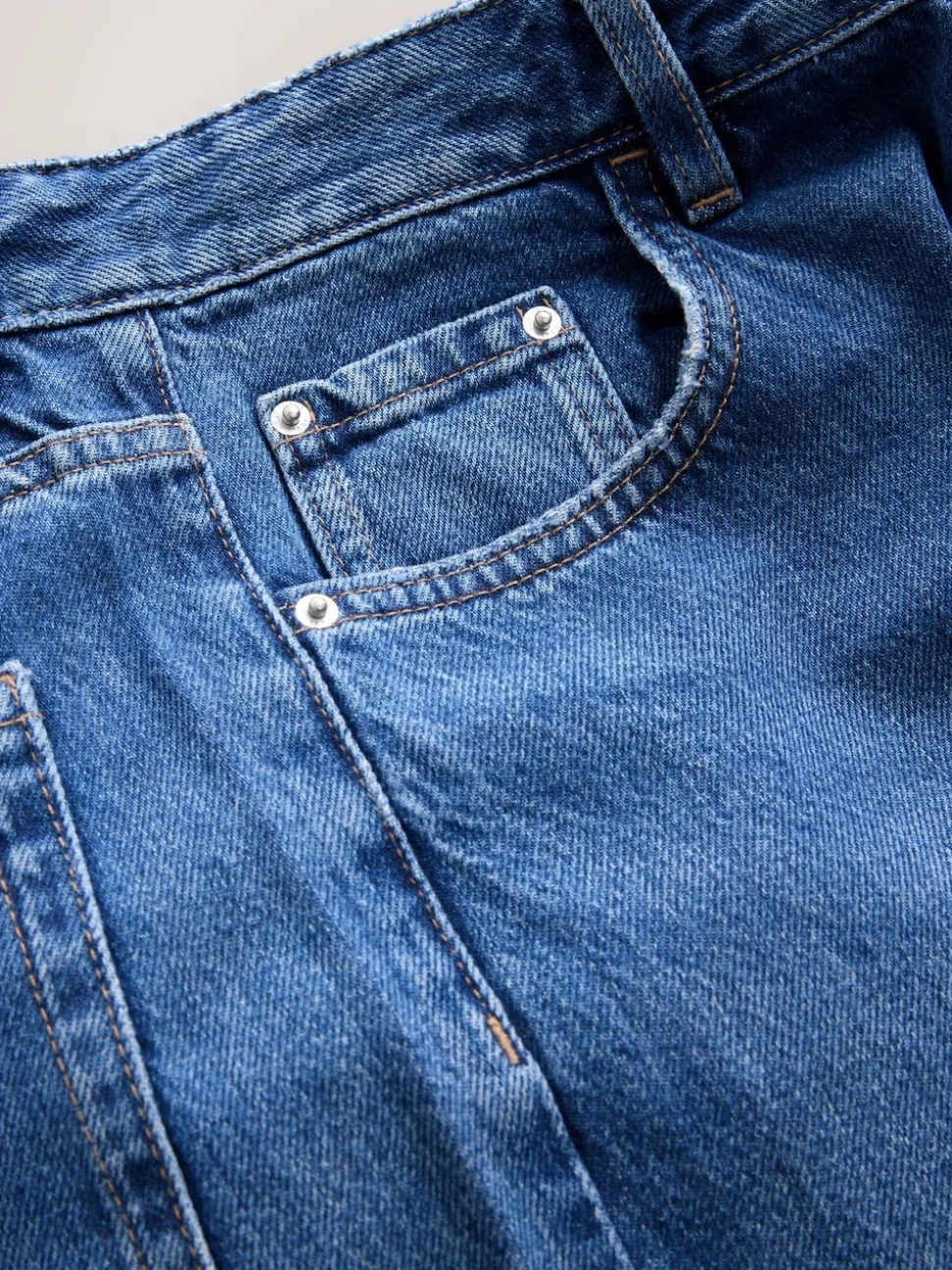 Mid Blue Denim Straight Leg Jeans