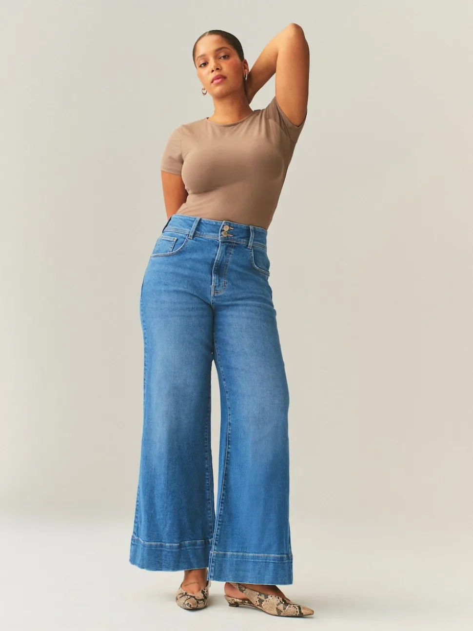Mid Blue High Rise Stretch Wide Leg Hourglass Jeans