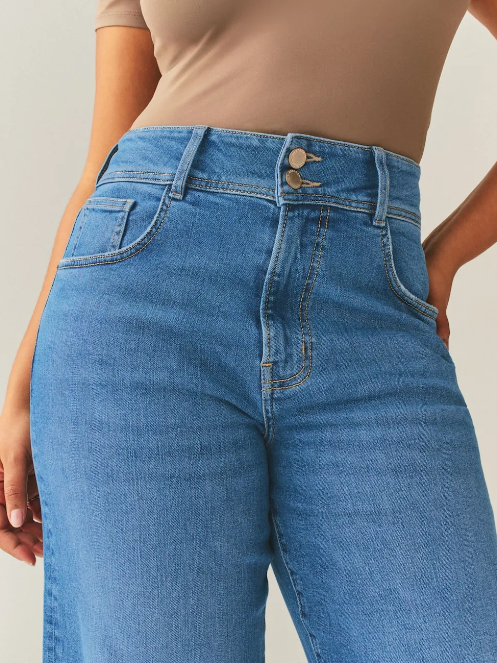 Mid Blue High Rise Stretch Wide Leg Hourglass Jeans