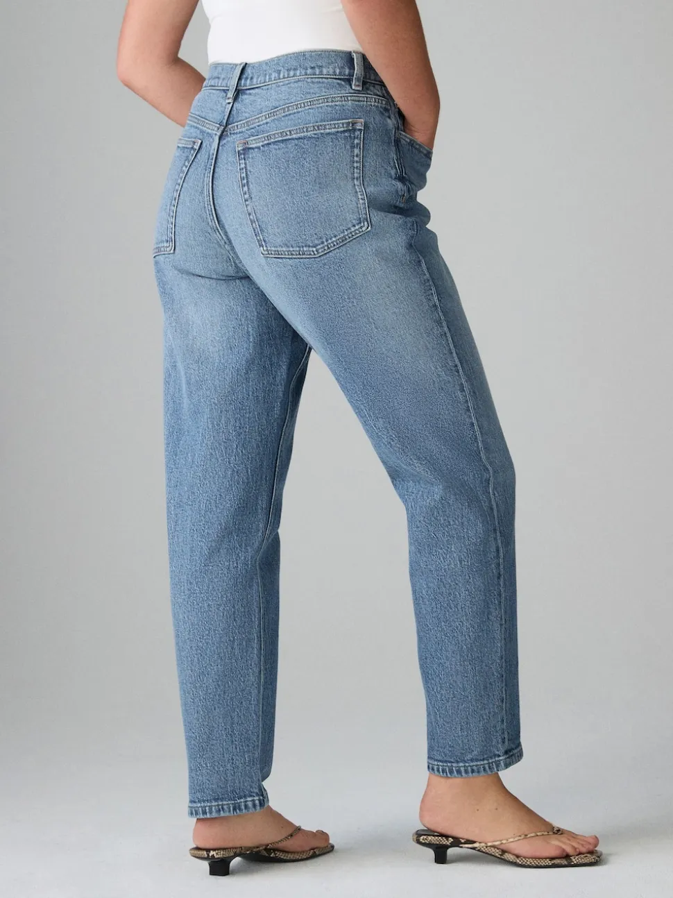 Mid Blue Hourglass Comfort Stretch Column Mom Jeans