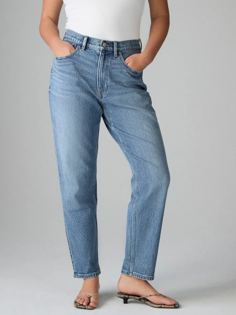 Mid Blue Hourglass Comfort Stretch Column Mom Jeans