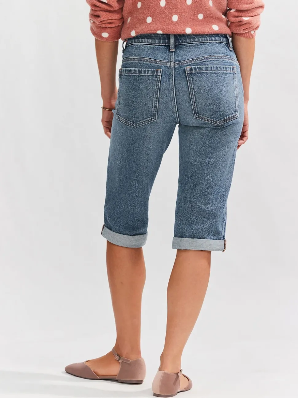 Mid Blue Knee Length Bermuda Denim Shorts