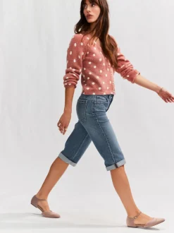 Mid Blue Knee Length Bermuda Denim Shorts