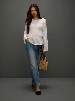 Mid Blue Polka Dot Mid Rise Ankle Straight Leg Jeans With Scarf